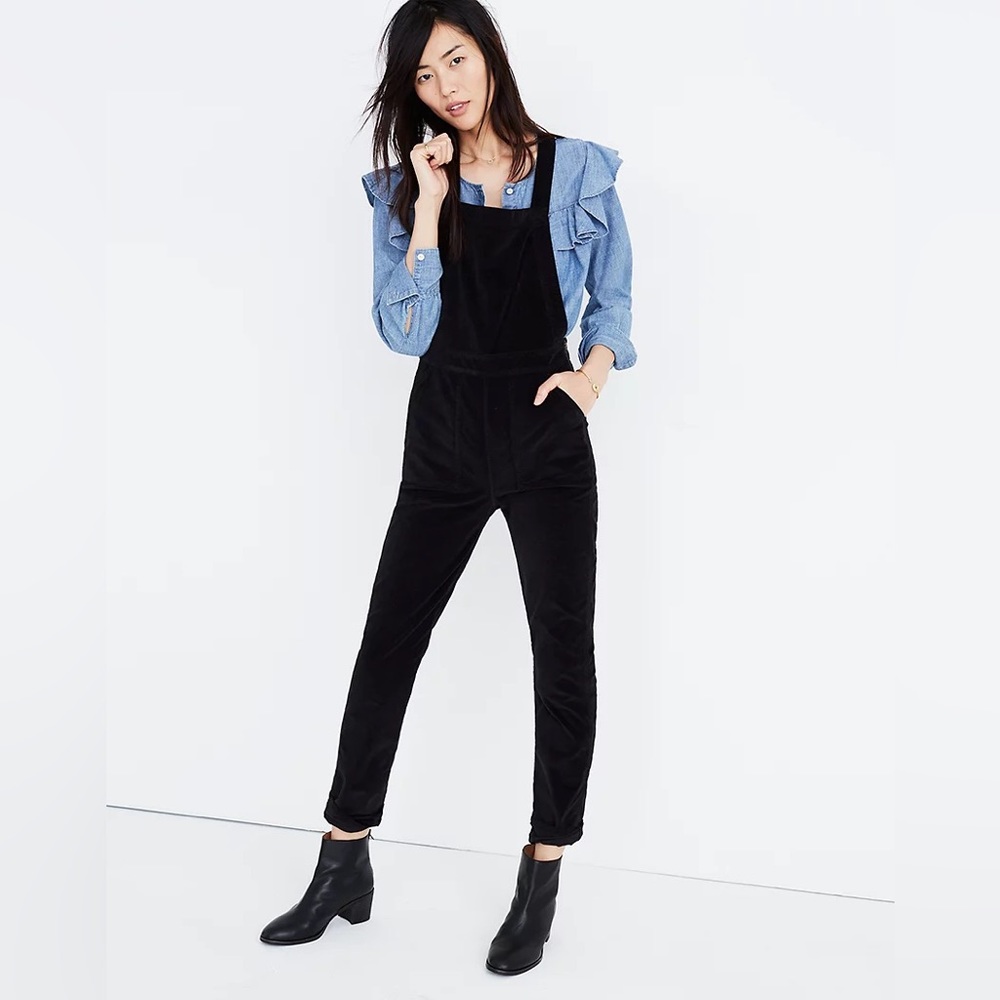 Madewell Skinny Black Velvet Overalls S